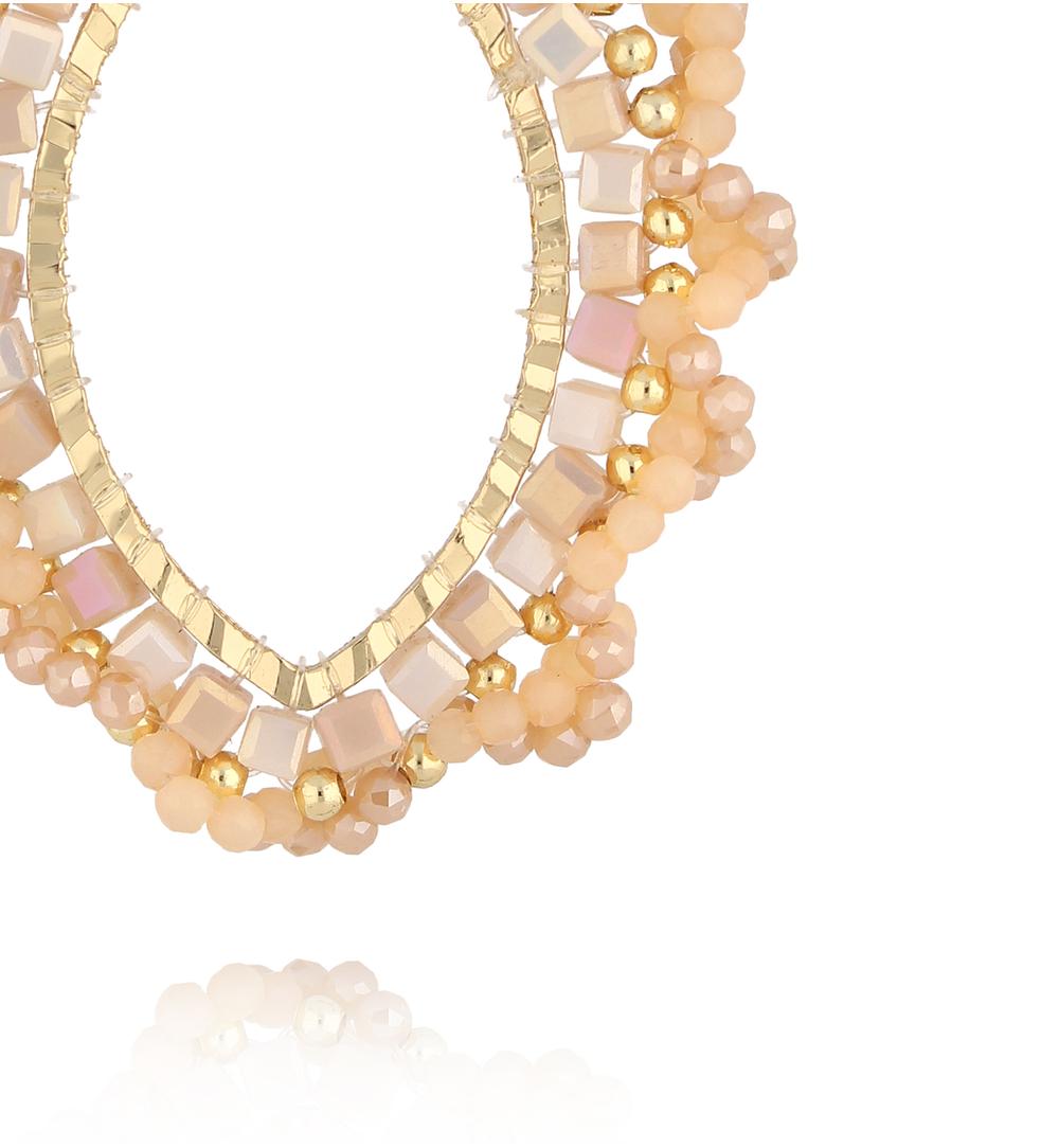 Beige, Light Peach and Cappuccino Flower Crystal Earrings 0321