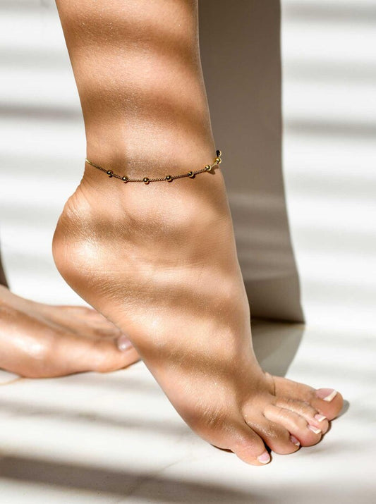 14K Gold Plated Anklet with Gold Balls