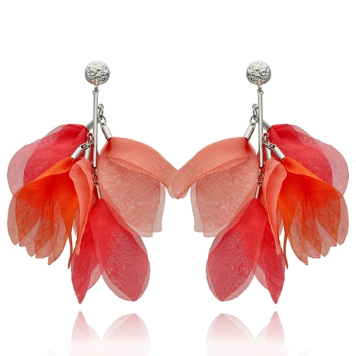 Trio Coral Flower Earrings with Silver Finishing