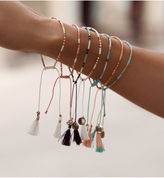 Peach and Gold Rope Bracelet with Fringes