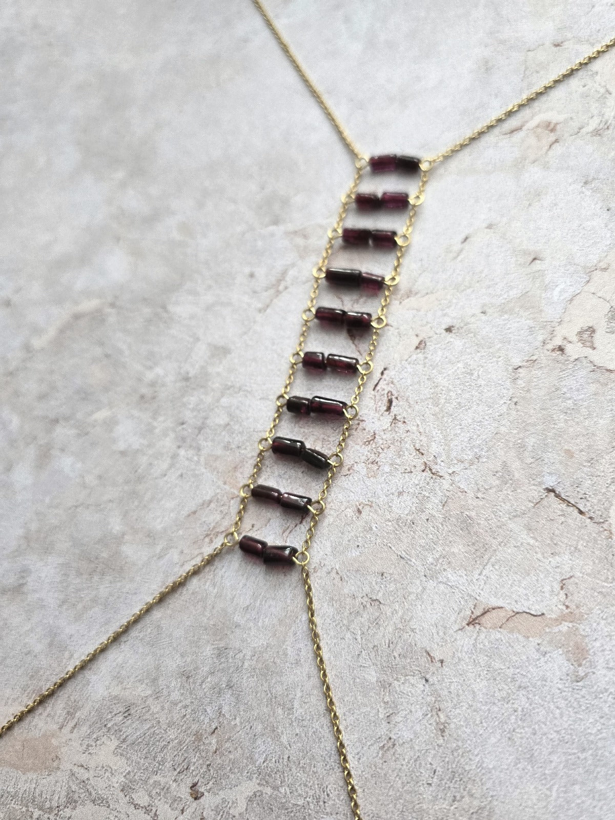 Glamour Gold Plated Burgundy Body Chain Necklace Temptation