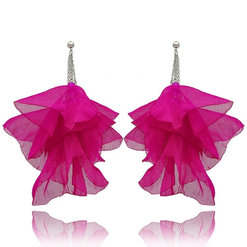 Fuchsia Silk Earrings with Silver Finishing
