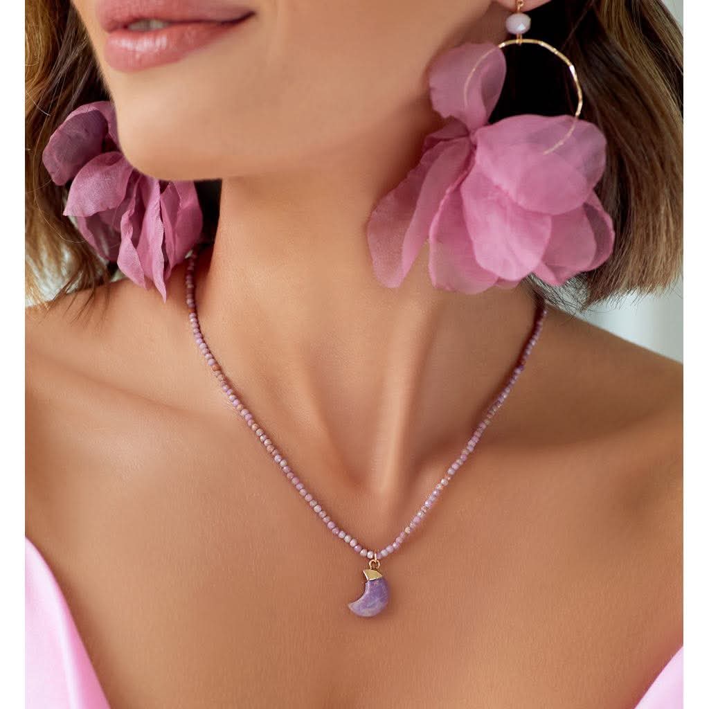 Purple Jadeite and Amethyst Moon Necklace