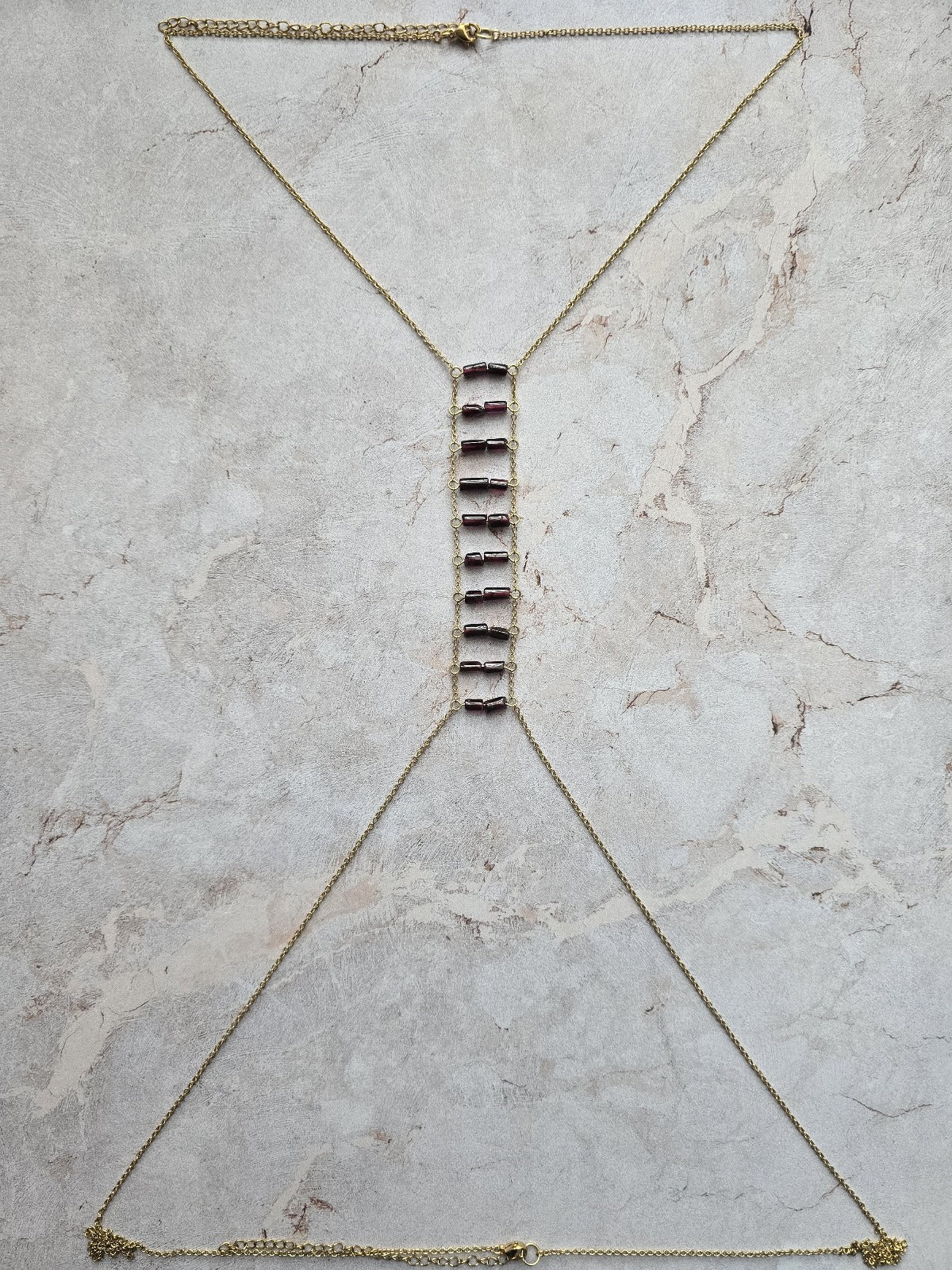 Glamour Gold Plated Burgundy Body Chain Necklace Temptation