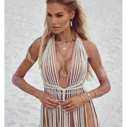 Boho Style Chain Necklace with Moon Pendant and Himalayan Stone