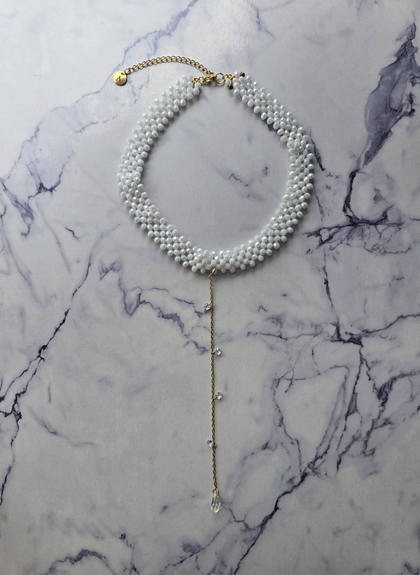 5 Row Glamour Luminous Choker with Swarovski Lariat Teardrop Crystal