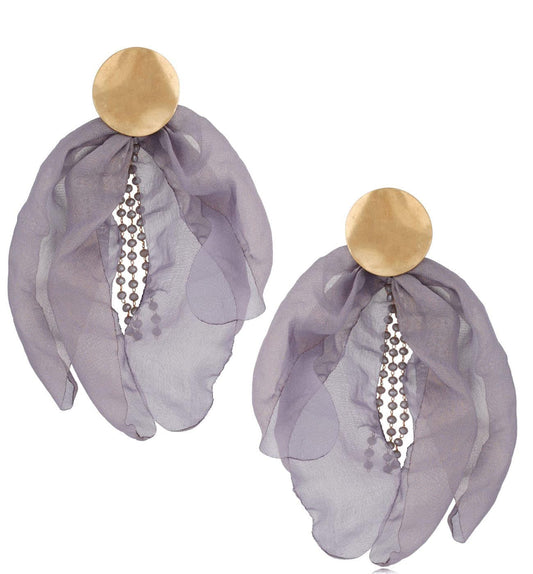 Gray with Gold Finishing Silk Blossom Earrings