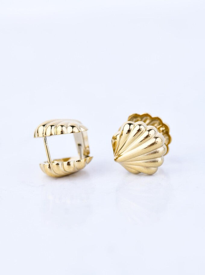 14k Gold Plated Double Side Seashell Earrings