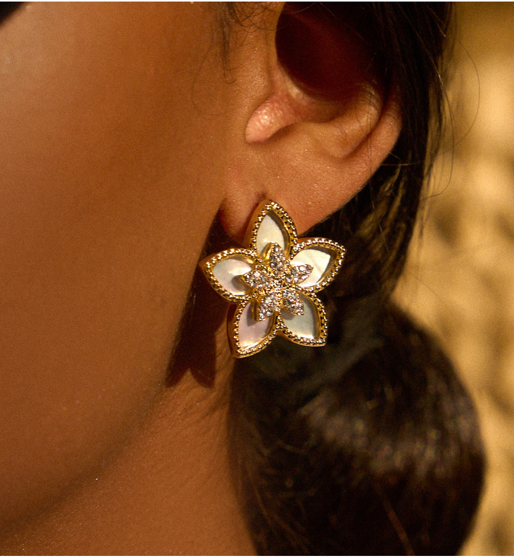 Glamour Flower Earrings with Zirconium Crystals