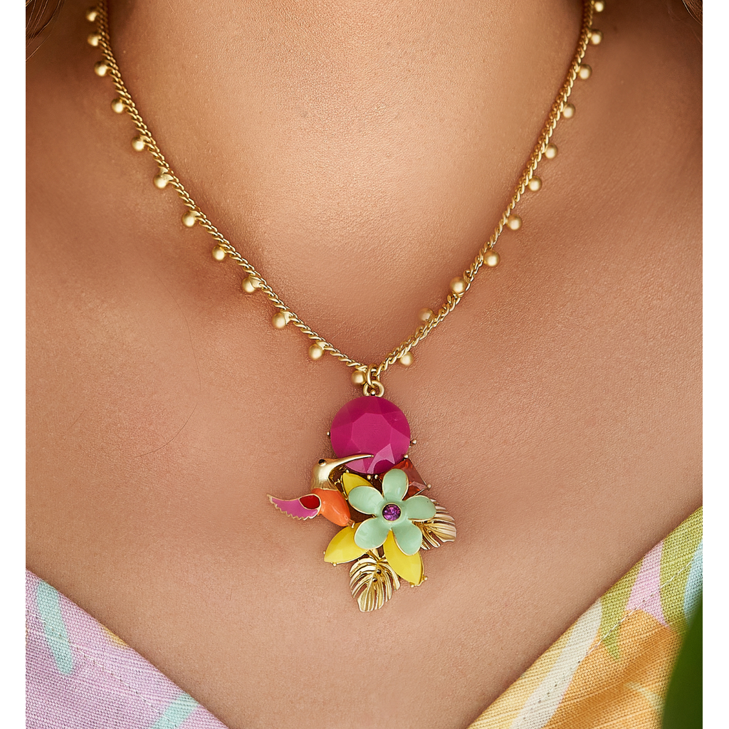 Necklace with Colorful Bird Inyoni and Flower