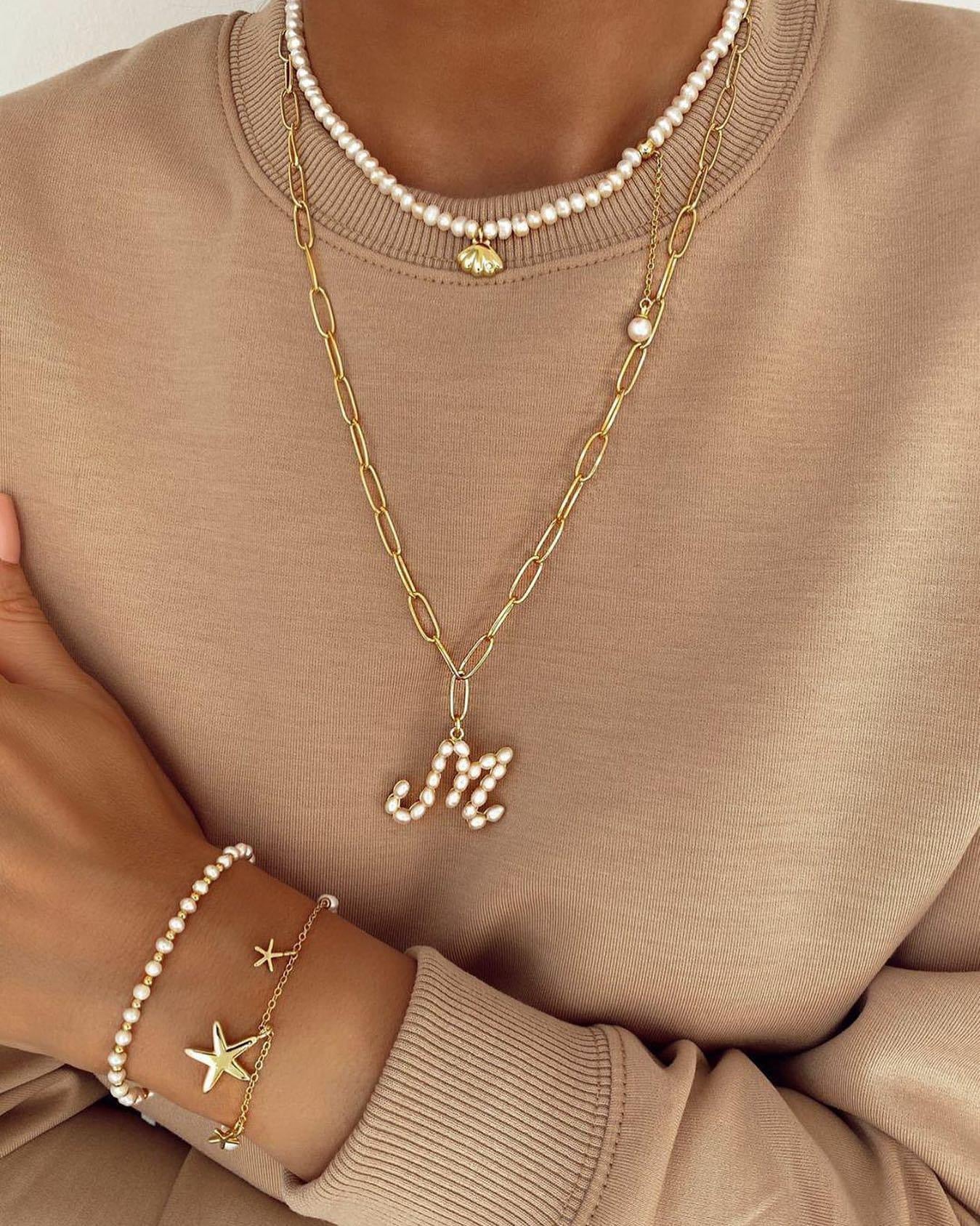 Pearl Necklace with Seashell and Pearl Pendant