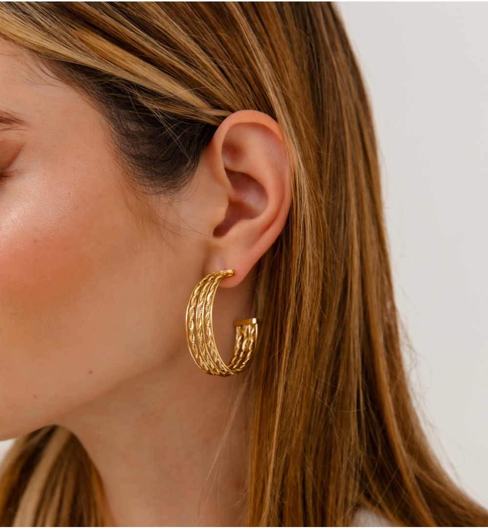 Gold Plated Multi Row Corrugated Hoops 2192