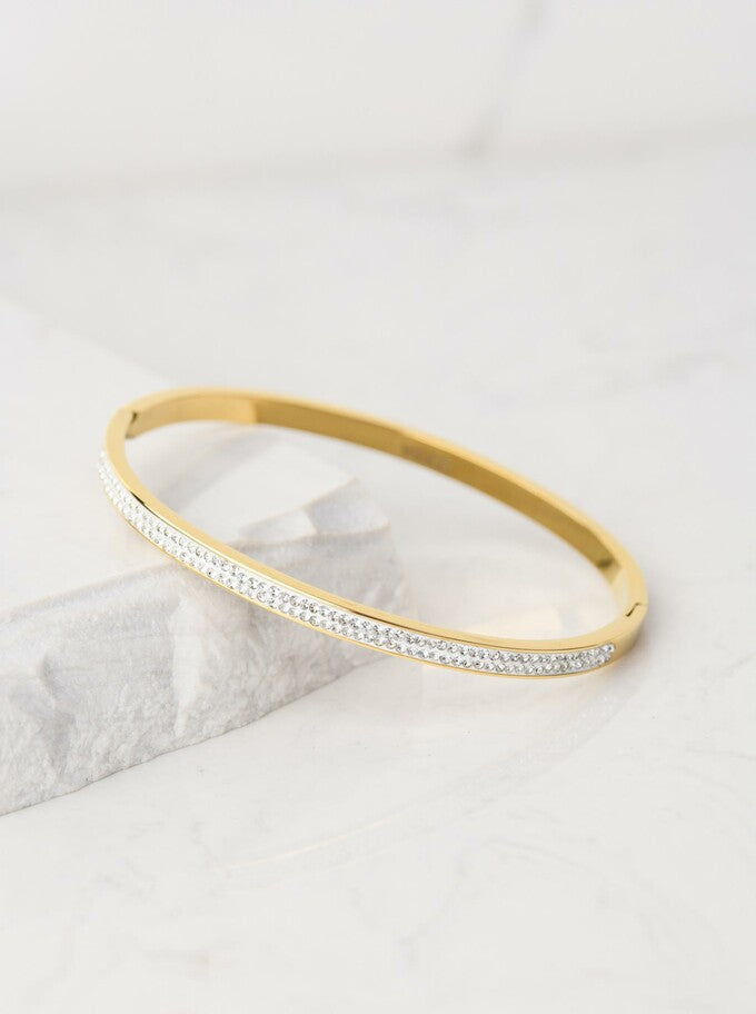 14k Gold Plated Oval Thin Bracelet with Crystals