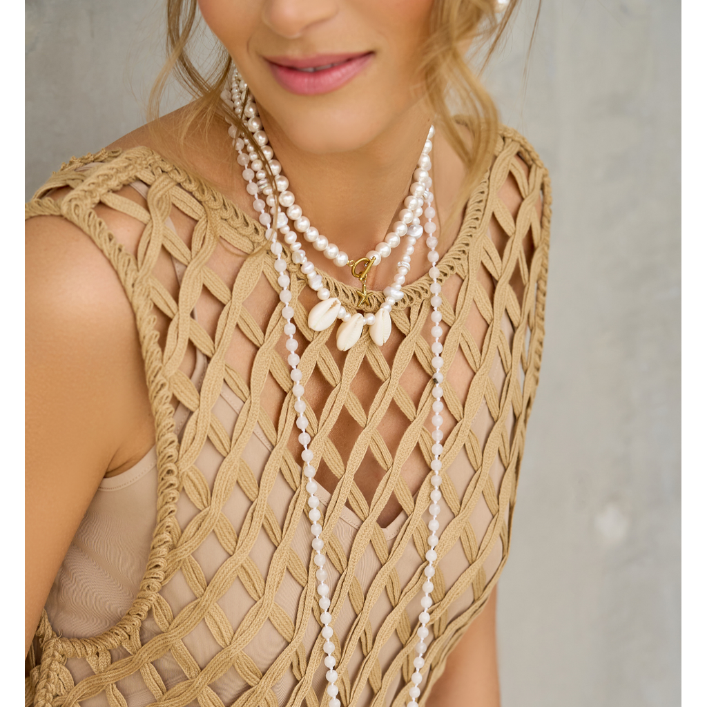 Stainless Steel Necklace with Pearls and Shells Oceano