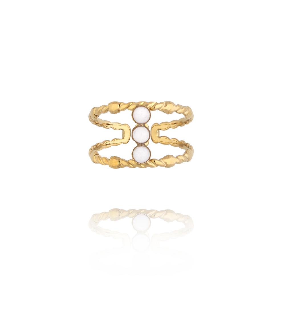 Gold Plated Three Pearl Stones Ring 0019