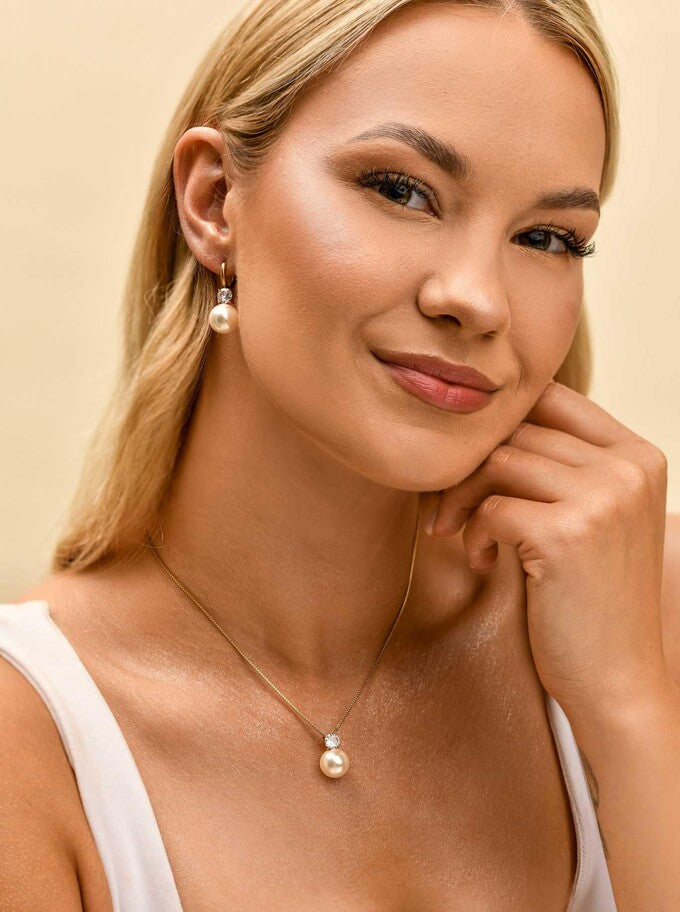 14k Gold Plated Hoop Earrings with Pearl and Crystal