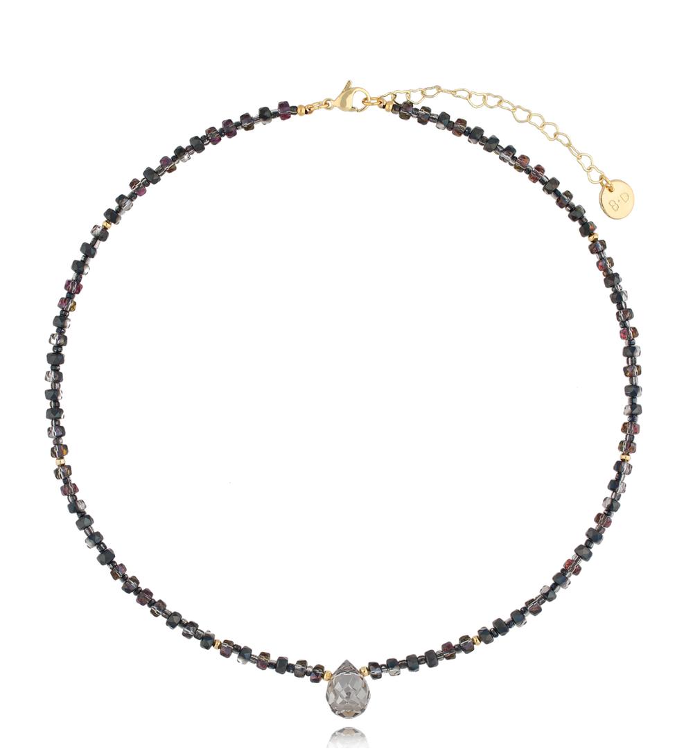 Smoked Gray Glass Crystals Teardrop Necklace 1163