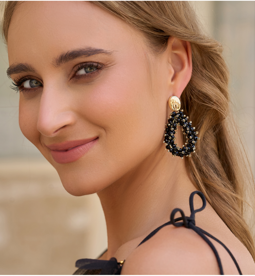 Luminous Black and Gold Crystal Earrings