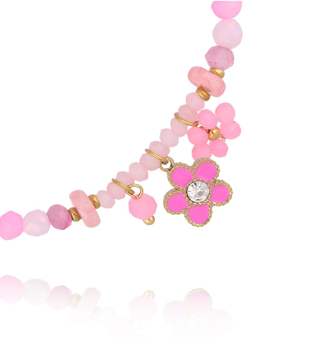 Barbie Pink Jadeite and Glass Crystals Bracelet with Flower Pendants