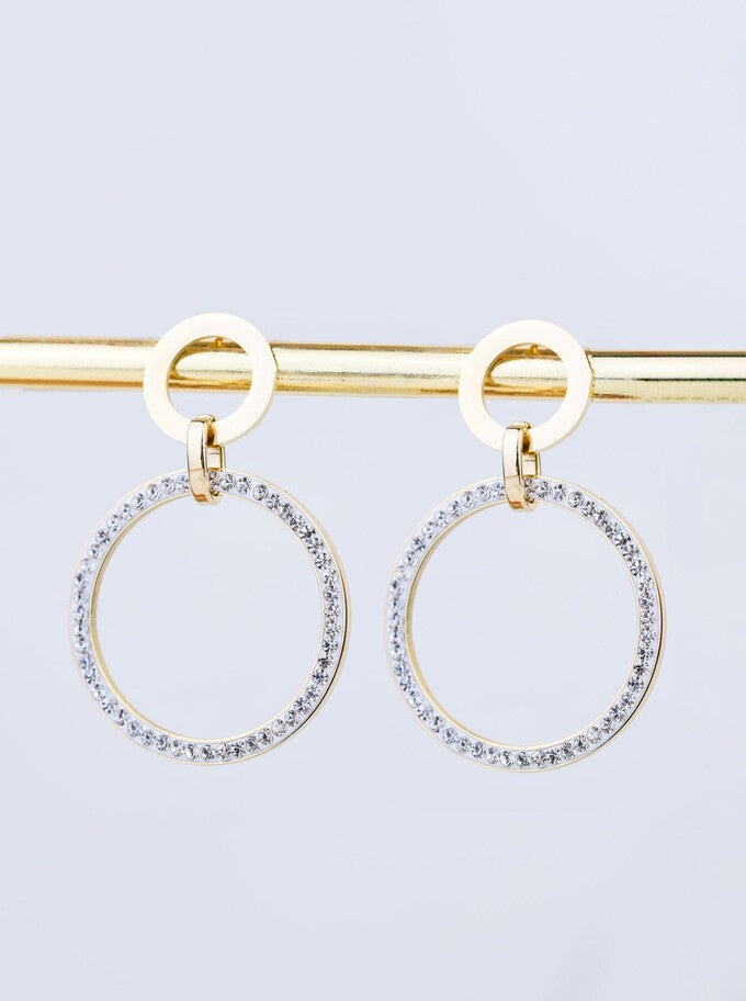 14k Gold Plated Crystal Hoop Earrings
