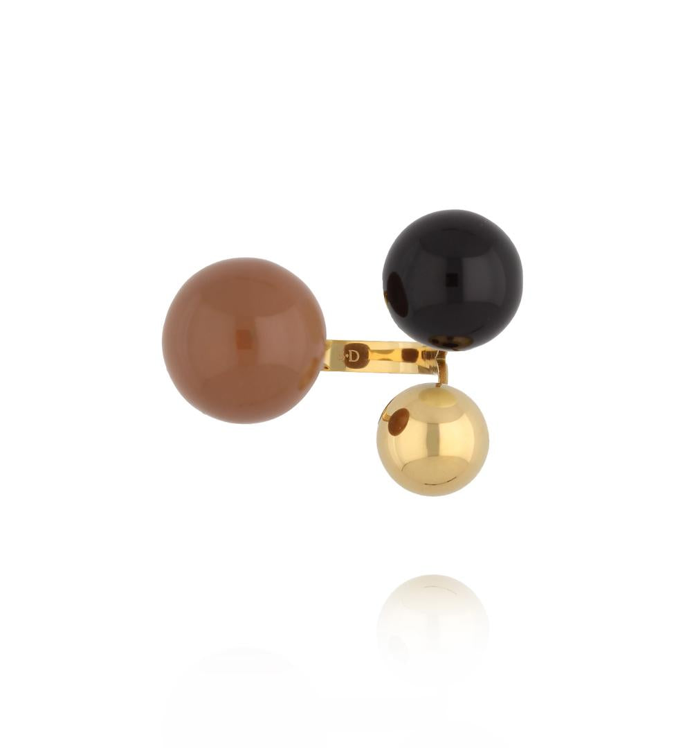 Steel and Shine Enamel Black and Brown Balls Ring 1091