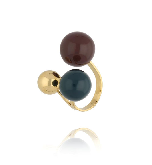 Steel and Shine Enamel Three Balls Ring 1042