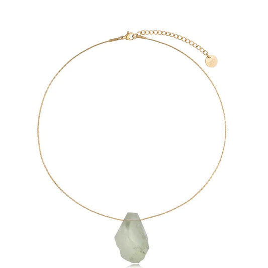 Gold Chain Necklace with Light Green Dyed Quartz (CL)