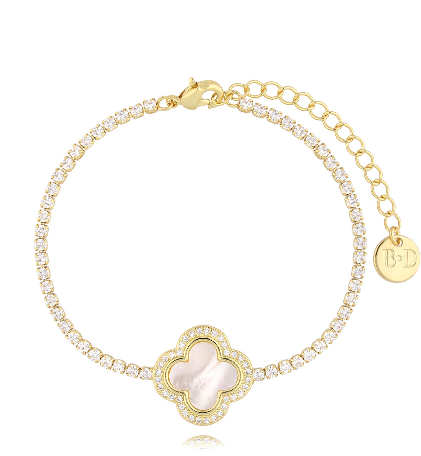 Crystals Bracelet with White Enamel Clover