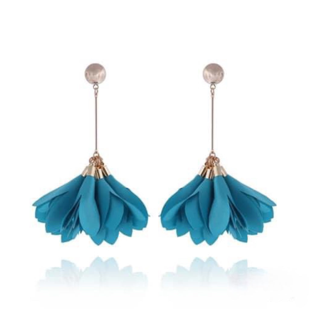 Aqua Satin Flower Earrings