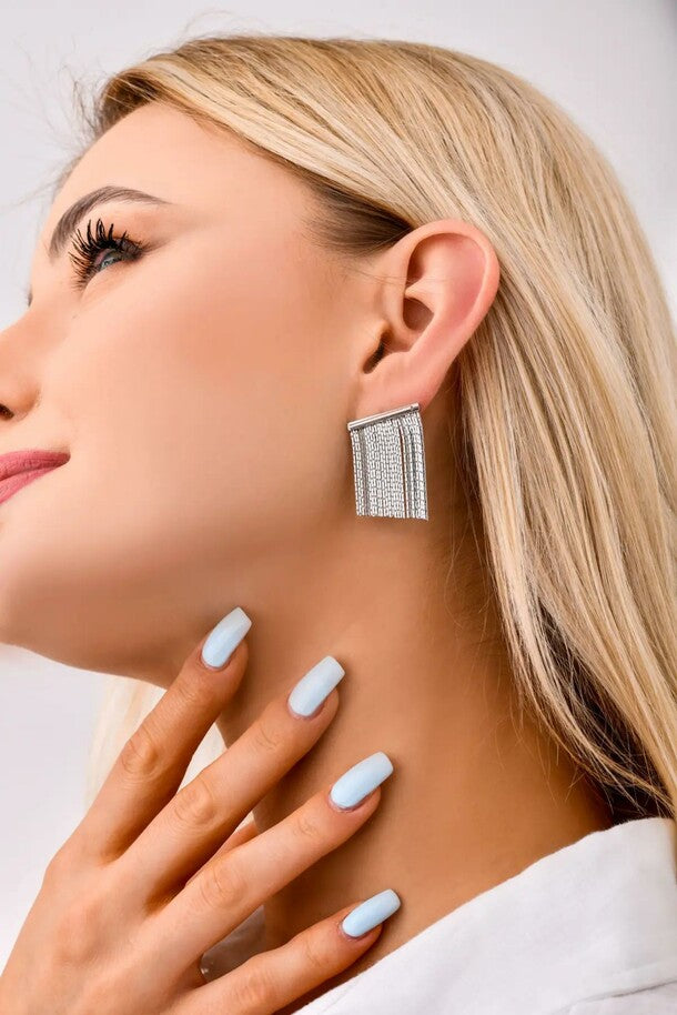 Silver Chains Fringe Earrings