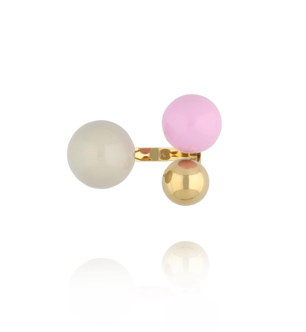 Steel and Shine Enamel Light Pink and Beige Balls Ring 1079