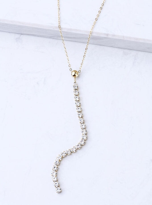 14k Gold Plated Y Necklace with Crystals Lariat