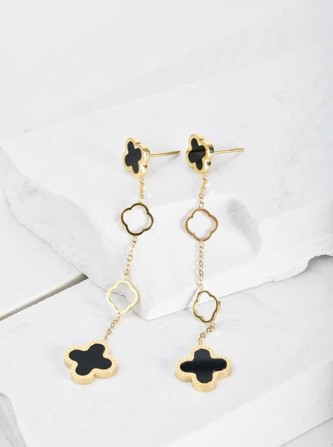 14k Gold Plated Lariat Clover Earrings