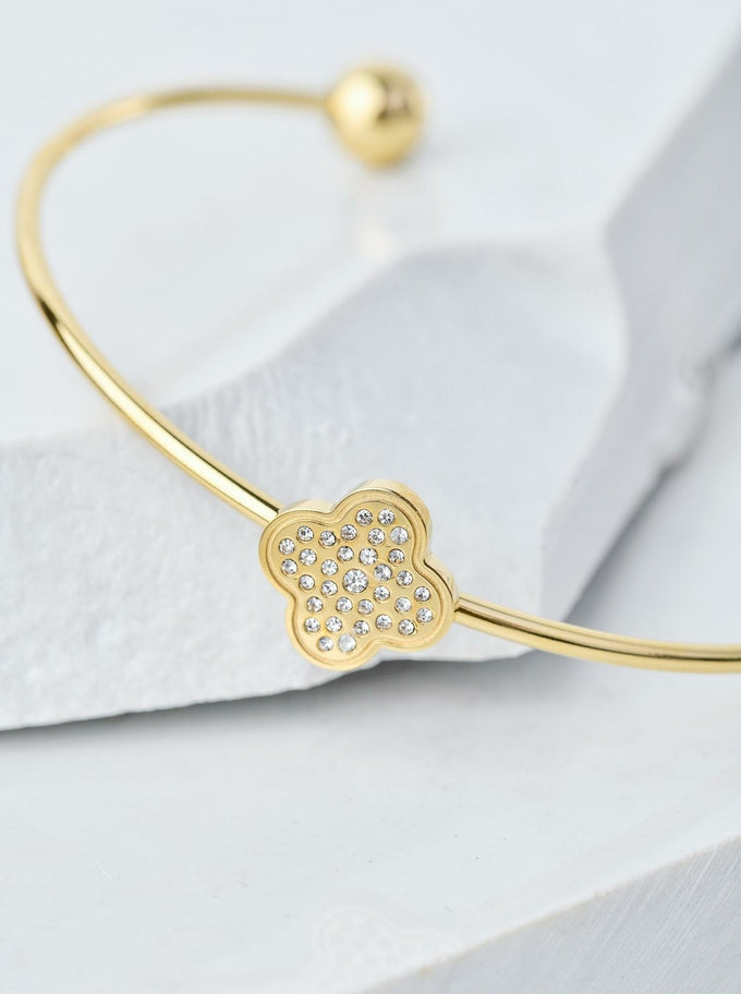 14k Gold Plated Oval Bracelet with Rhinestones Clover
