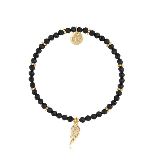 Black Tourmaline Stones Bracelet with Crystals Wing Biskira