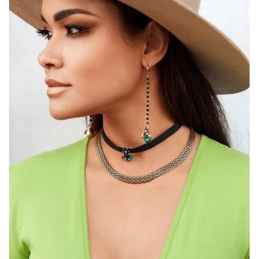 Long Black Crystal Earrings with Emerald Green Beetle Midnight