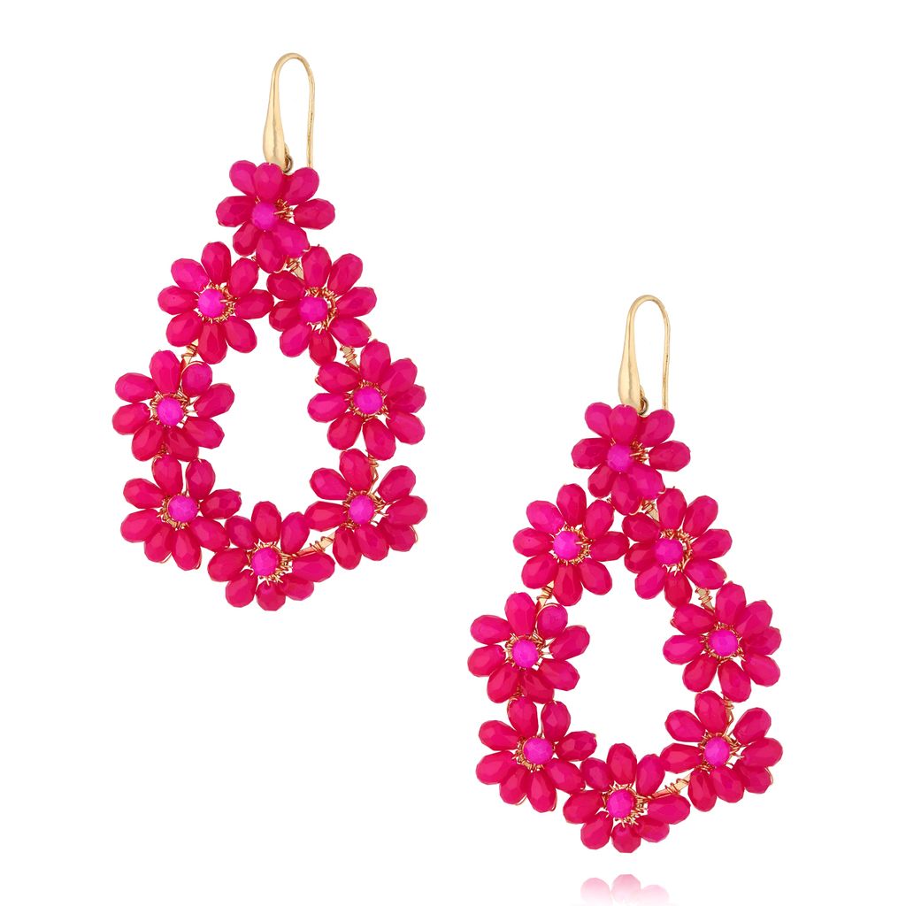 Pink Crystal Flowers Earrings Spring Breeze