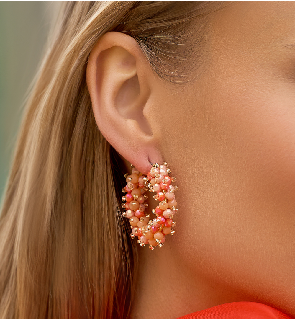 Luminous Raspberry Coral Glass Crystal Earrings