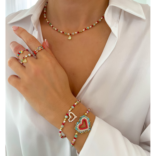 Pastel Paradise Bracelet with Crystal Heart Pendant