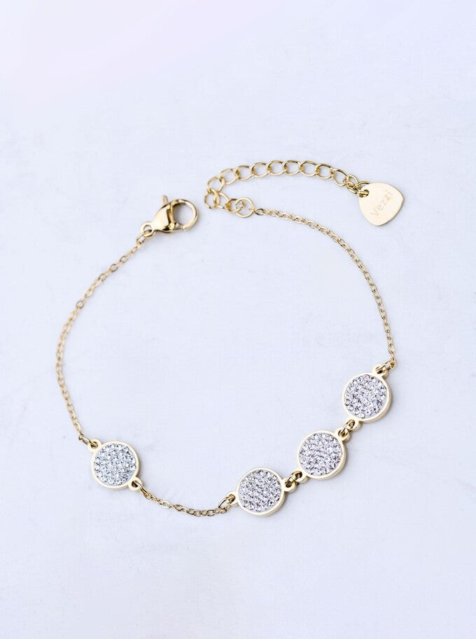14k Gold Plated Four Crystal Flat Discs Bracelet