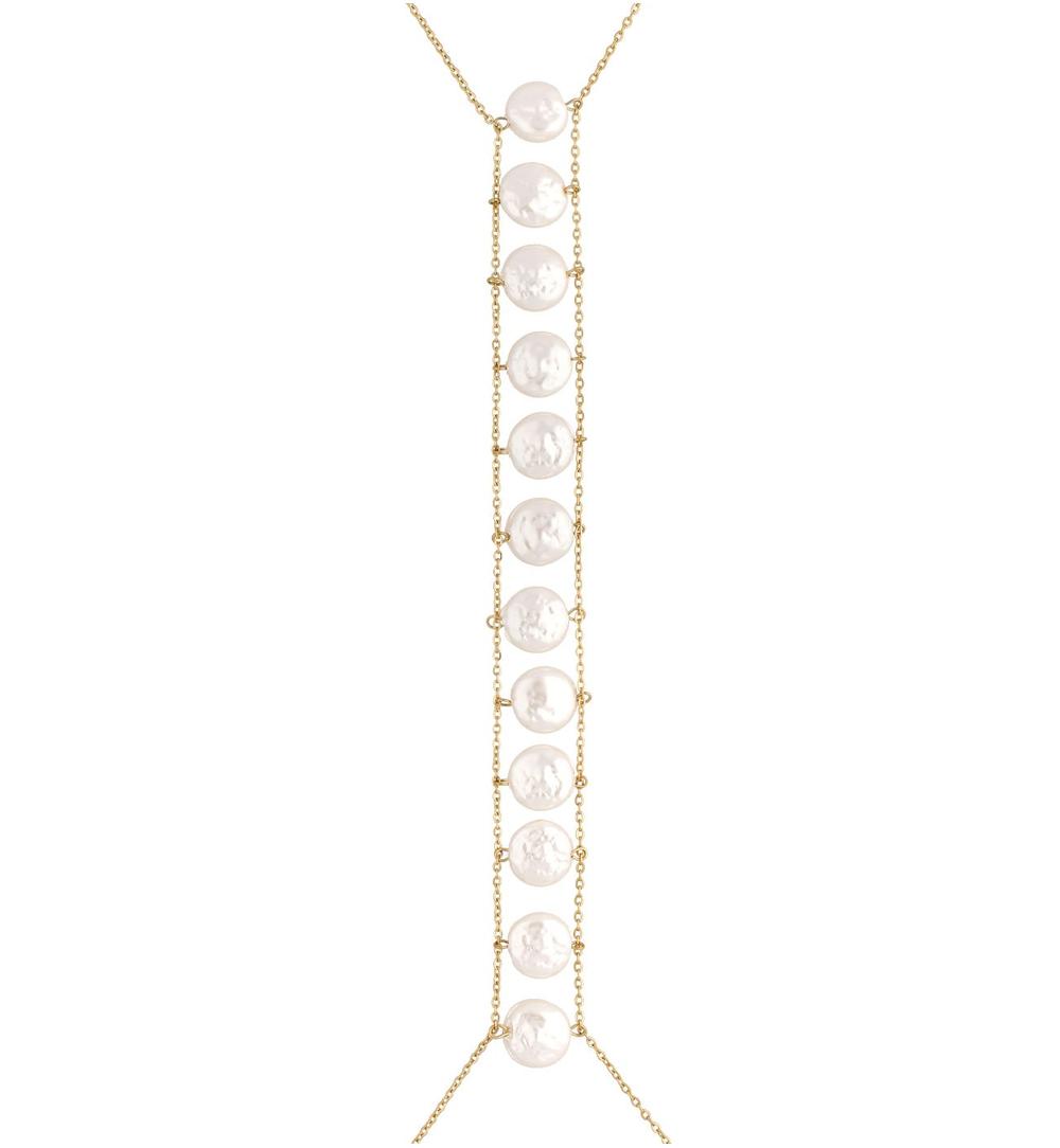 White Pearl Body Chain & Necklace in Gold Trinidad