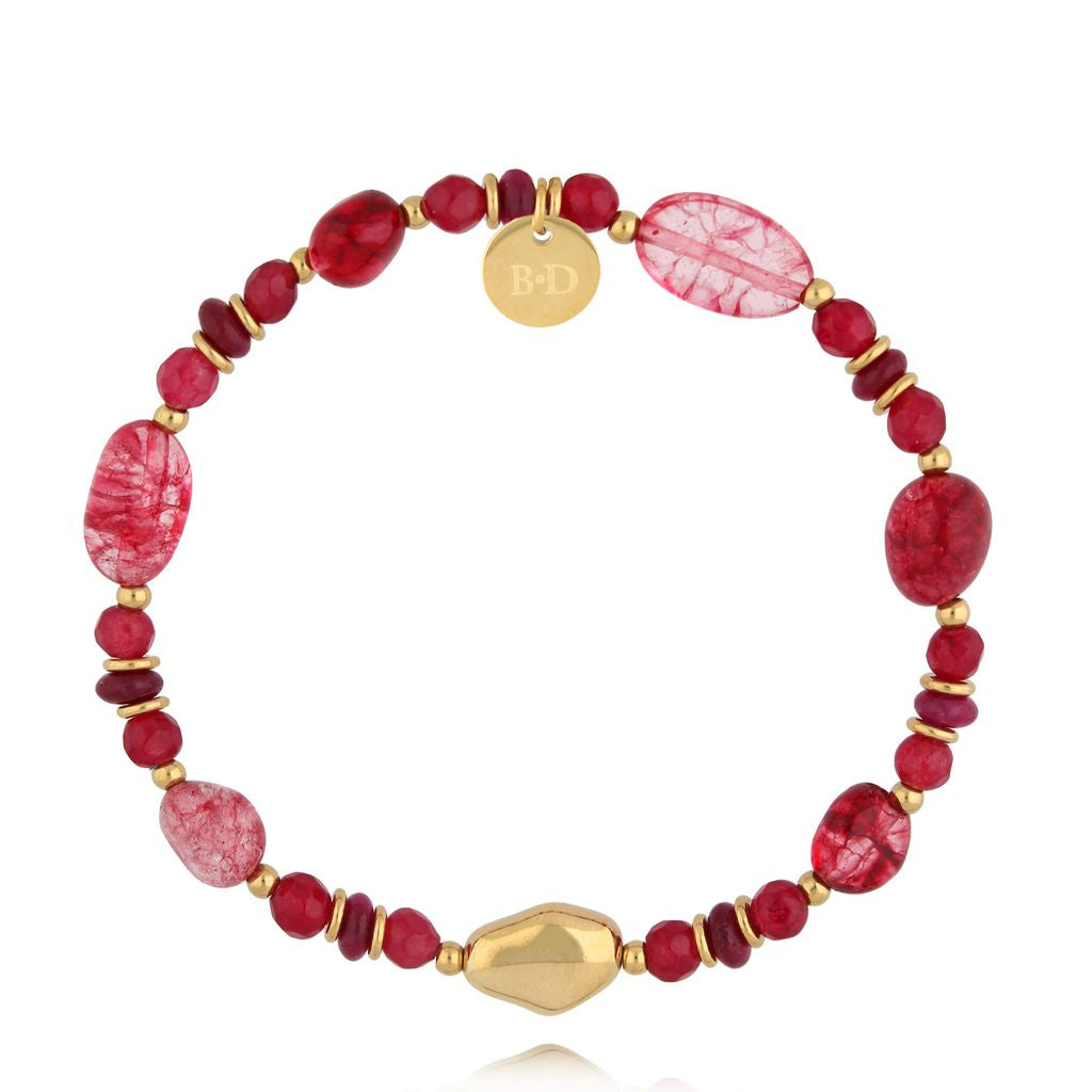 Burgundy Jadeite and Glass Crystals Bracelet