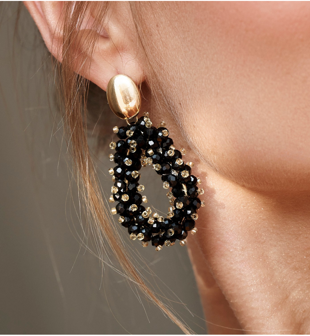 Luminous Black and Gold Crystal Earrings