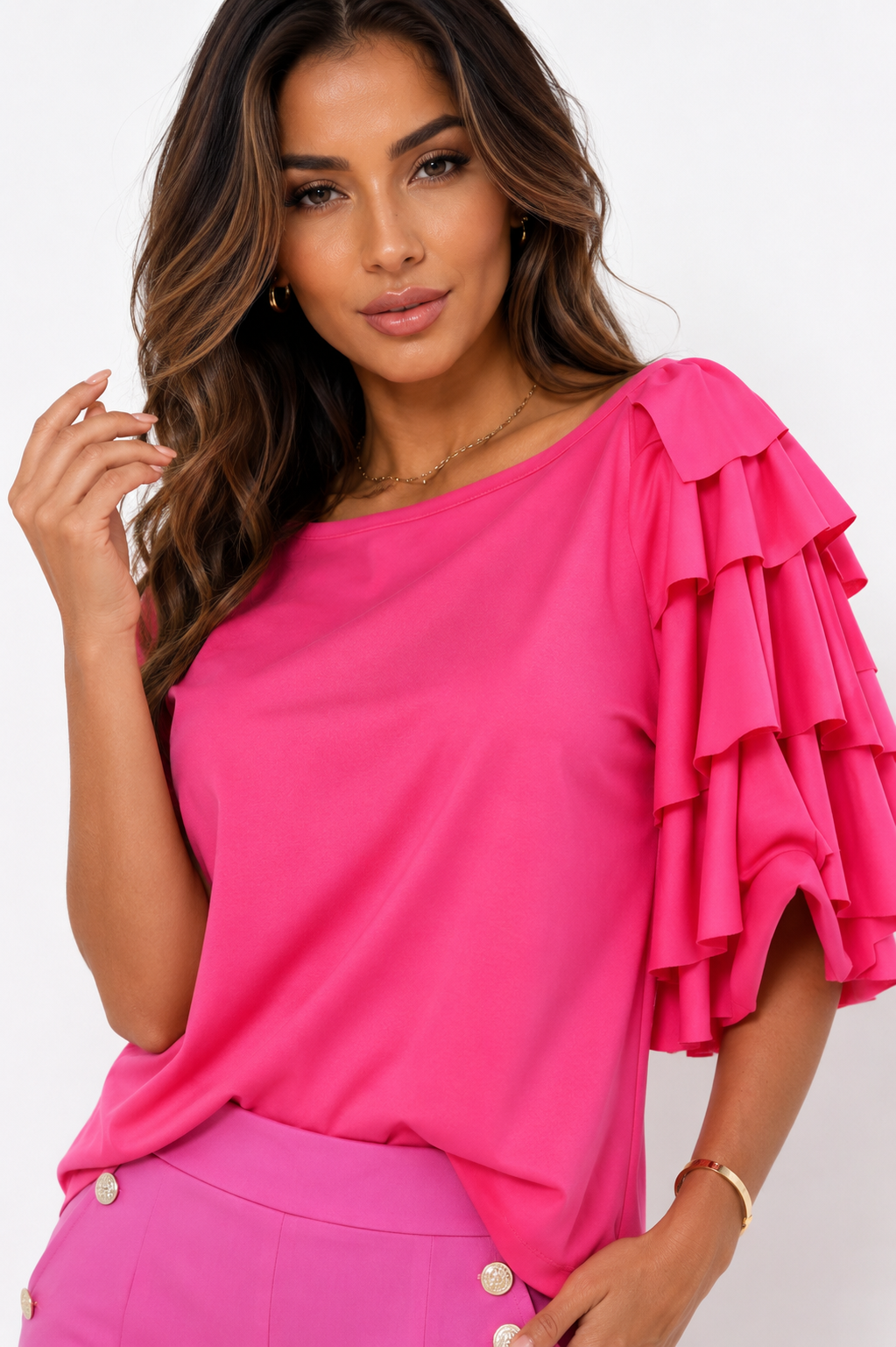 Muse Ruffle Blouse in Pink
