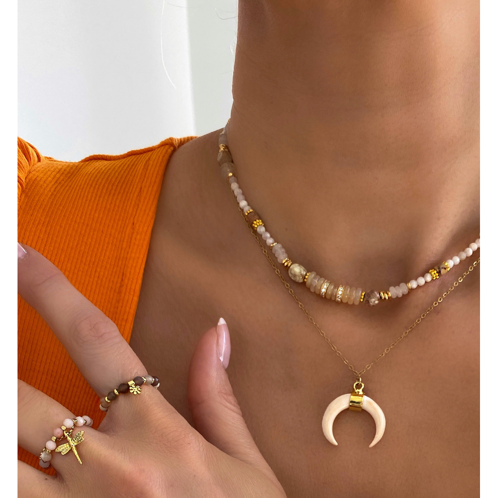 Off White Pearl Horn on Gold Chain