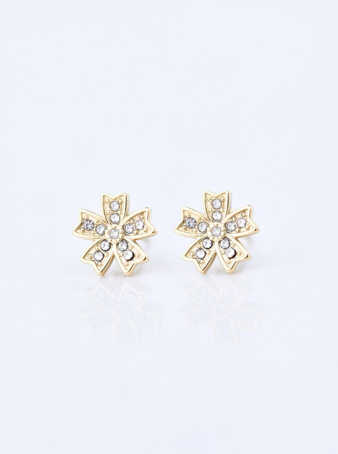Gold Plated Crystal Flower Stud Earrings