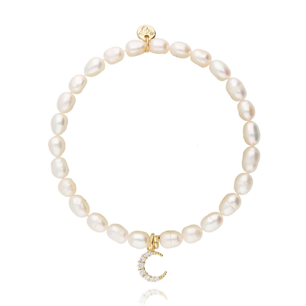 Pearl Bracelet with Zircon Moon Pendant