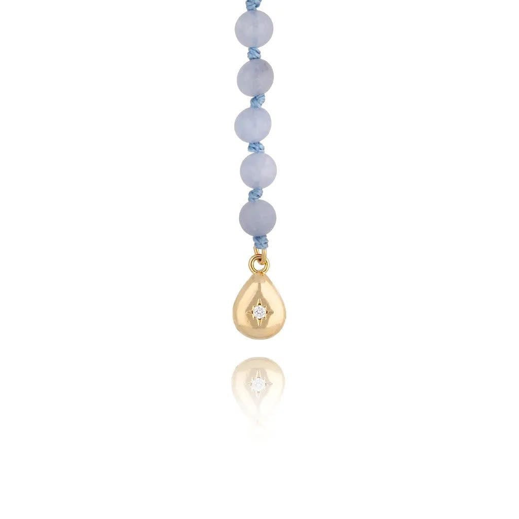 Aquamarine Stones Long Necklace with Teardrop Pendnt (CL)