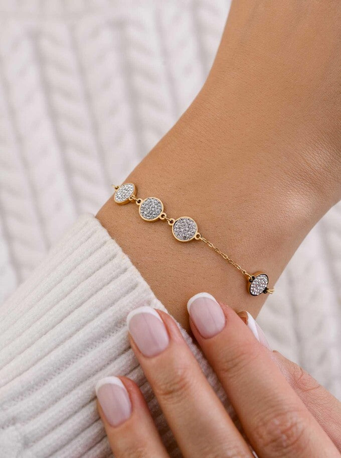 14k Gold Plated Four Crystal Flat Discs Bracelet