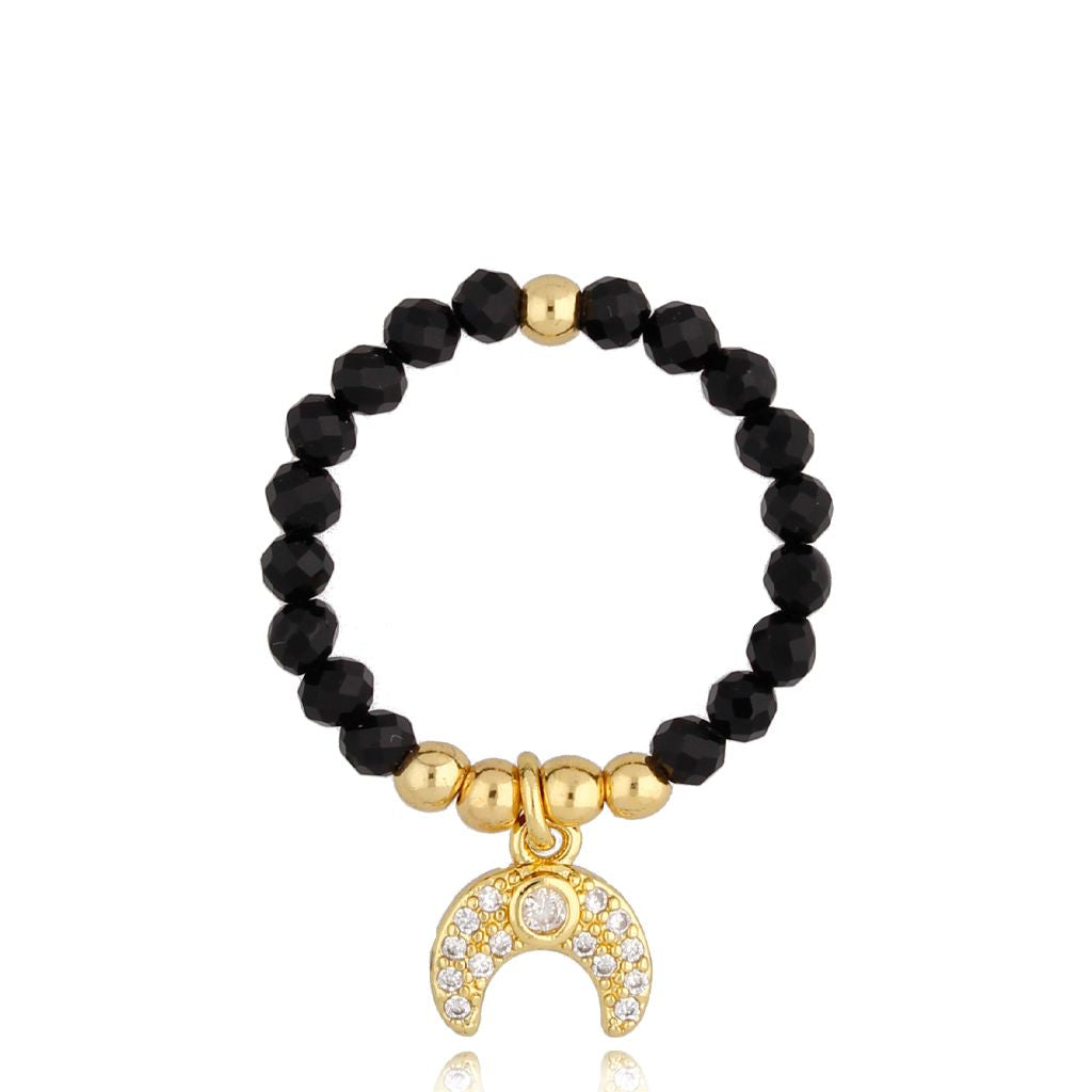 Black Onyx Ring with Crystal Moon Hidden